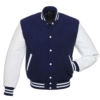 Navy Wool and White Leather Varsity Jacket