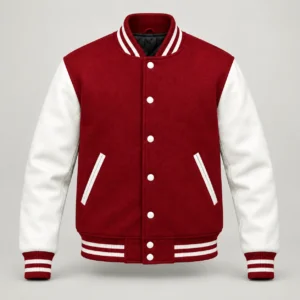 Cardinal Wool and White Leather Varsity Jacket, front view