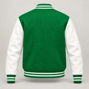Kelly Green Wool and White Leather Varsity Jacket, back view