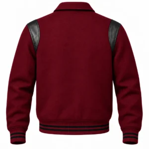Men's Maroon Wool Retro Varsity Jacket – Black Leather Accents - back view