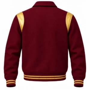 Men's Maroon Wool Retro Varsity Jacket – Gold Leather Accents - back view