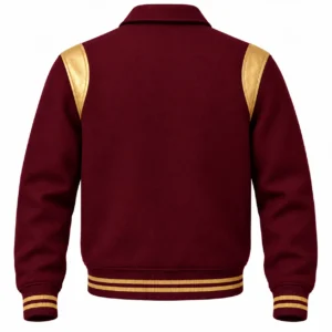 Men's Maroon Wool Retro Varsity Jacket – Tan Leather Accents - back view