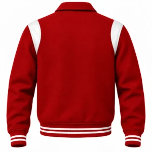 Men's Red Wool Retro Varsity Jacket – White Leather Accents - back view
