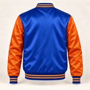 Men’s Royal Blue & Orange Satin Varsity Jacket — back view